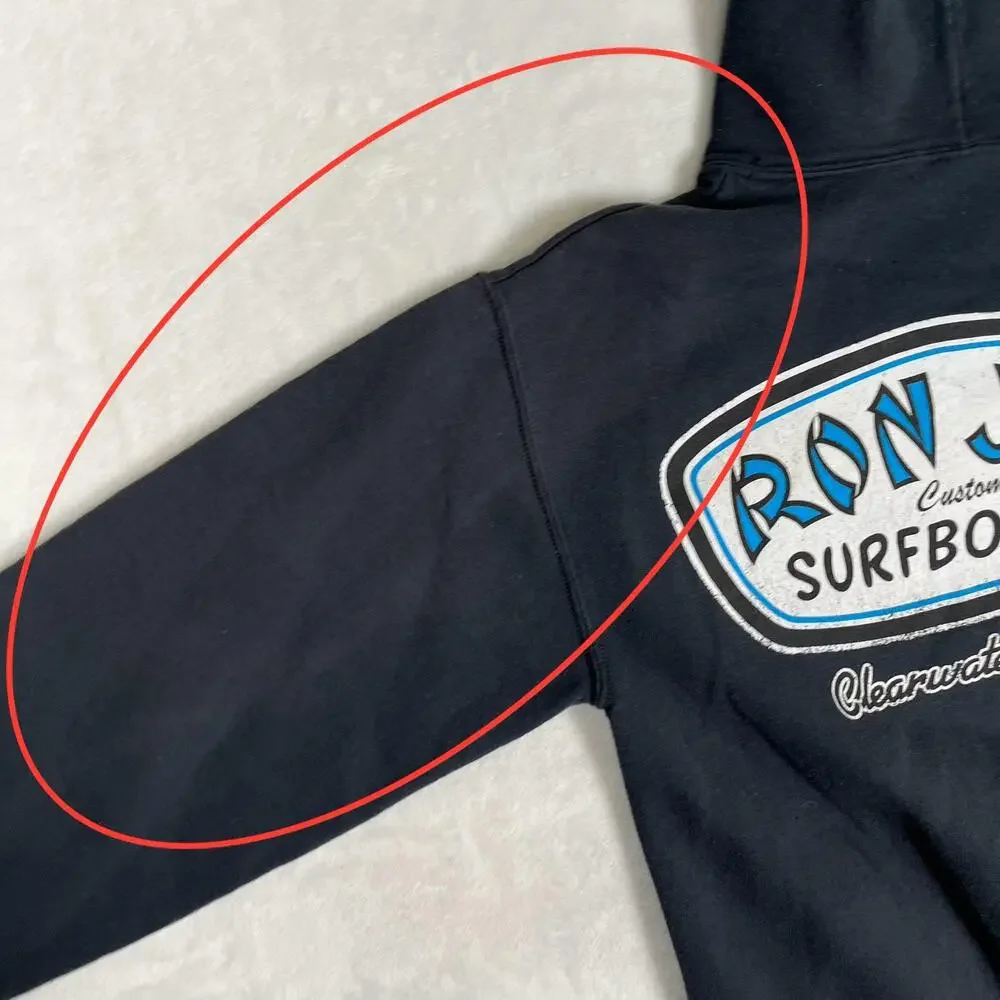 VTG Ron Jon Surf Shop Hoodie Mens Small Black Fleece Pullover Sweatshirt Surf